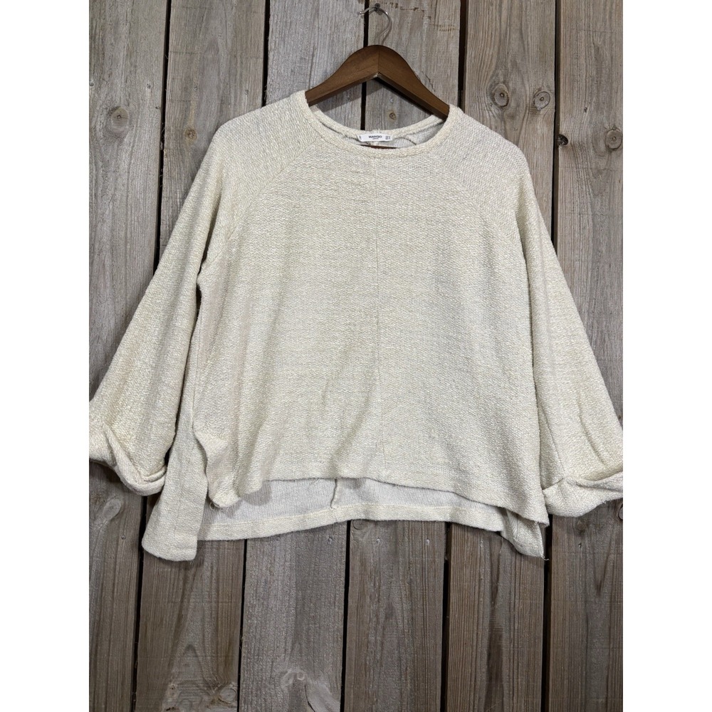 Mango‎ Casual Women's Medium Textured Knit Pullover Sweater Cream Long Sleeve